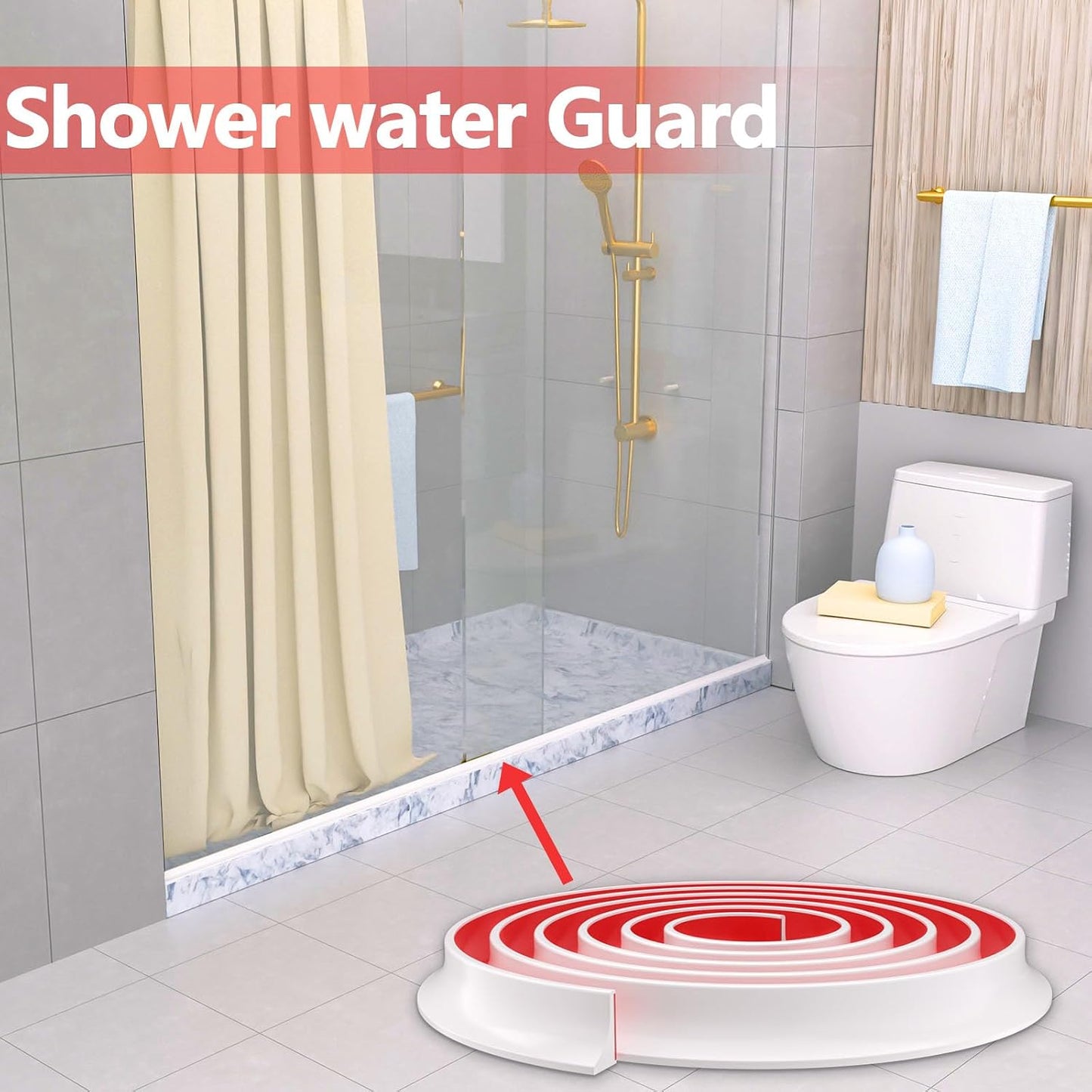 Raycity Silicone Shower Threshold Water Dam Barrier, 39 Inch, Clear | Self-Adhesive Glass Shower Door Bootom Seal Strip, Shower Water Guard Blocker for Walk in Bathroom, Kitchen
