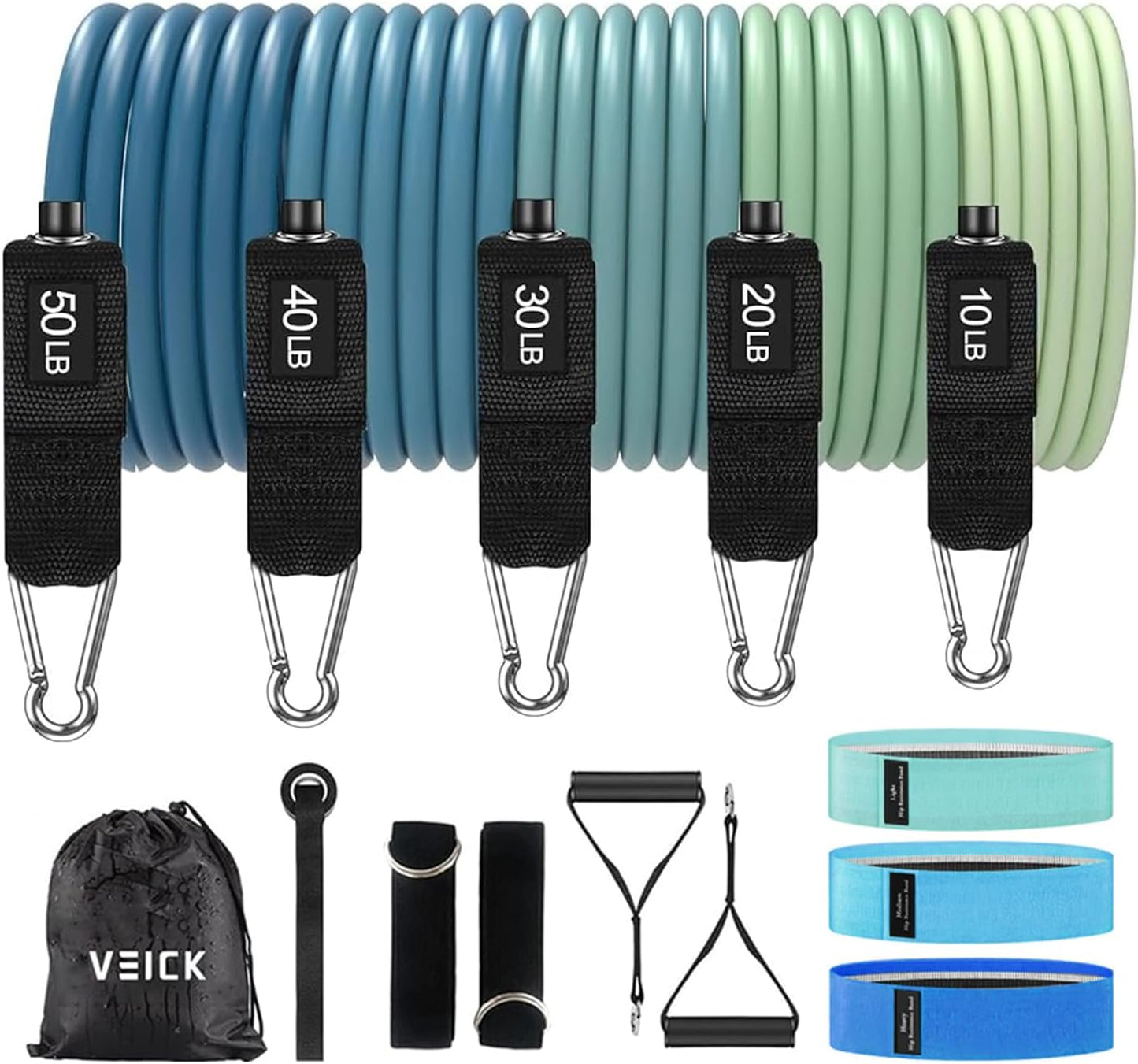 VElCK Resistance Bands Set with Handles for Exercise, Workout and Home Gym | 100% Natural Latex, 10-150LBS, Versatile for Yoga, Pilates, Strength, Home Gym