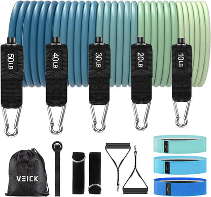 VElCK Resistance Bands Set with Handles for Exercise, Workout and Home Gym | 100% Natural Latex, 10-150LBS, Versatile for Yoga, Pilates, Strength, Home Gym