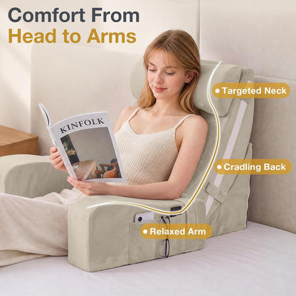 Sasttie 15-25 inch Adjustable Reading Pillow with Armrests, Dark Grey | Back Rest Pillow with Secure Side Straps, Memory Foam Back Support Cushion Bed Chair for Reading, Gaming & Relaxing