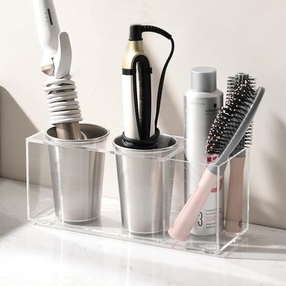 Hair Tool Organizer, Curling Iron Holder, Countertop/Wall Mount | Hair Brush & Spray Organizer, Hot Tools Holder for Vanity Bathroom, Under Sink/Adhesive/Screw Mount, Acrylic, Clear