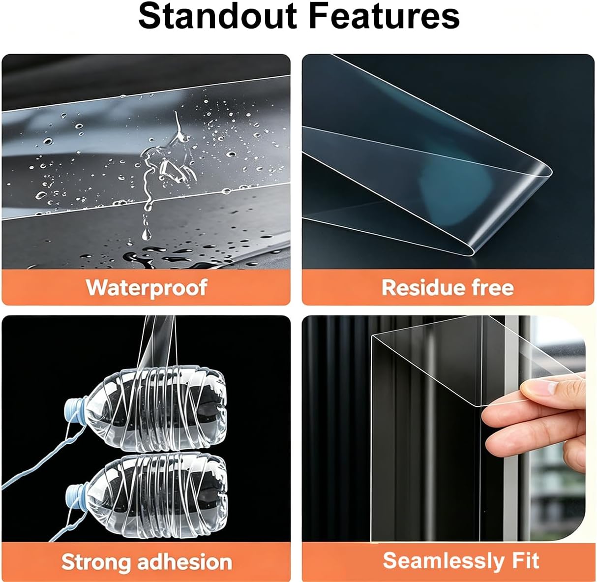Window Sealing Tape 2 Inch x 33 FT Transparent Window Draft Insulation Residue-Free Clear Weather Stripping Caulk Tape Windproof Weatherproof Window Seal AC Units for Window Glass, Doors Gaps