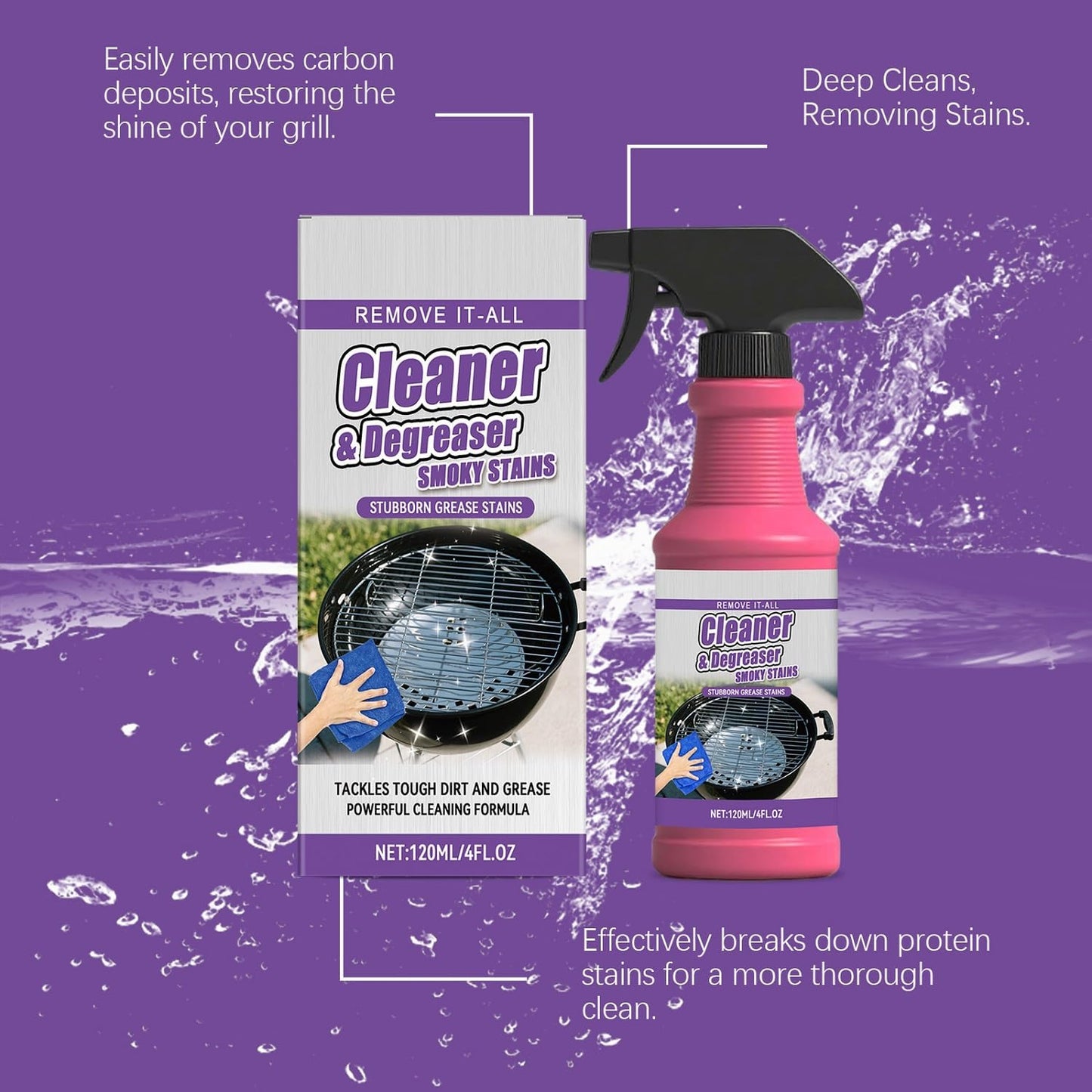 2Pcs Fast Acting Heavy Duty Grill Degreaser Spray, Heavy Duty BBQ Grill Degreaser, Outdoor Grills Cleaner, For Kitchen Grates and Racks