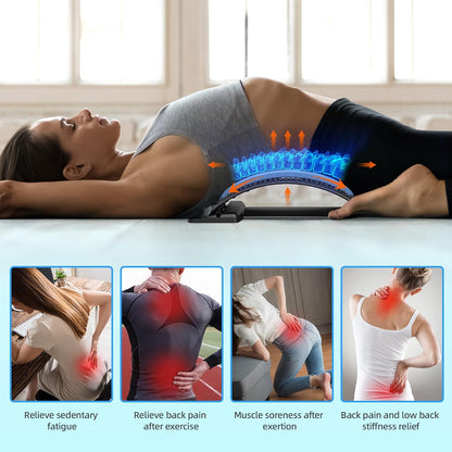 Back Stretcher for Pain Relief, Multi-Level Back Cracker Lower Back Pain Relief Device, Lumbar Support Spine Board with 3 Adjustable Settings for Bed, Chair & Car with Massager