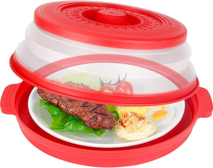 Microwave Splatter Cover for Food with Handle &Heat-Resistant Mat, 10.7" Collapsible Microwave Plate Cover - BPA Free, Dishwasher Safe Food Lid, Multi-Use Colander & Steamer for Meal Prep （Black）