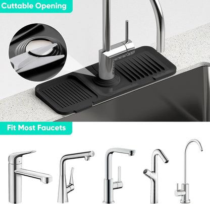 24 Inch Longer Faucet Mat for Kitchen Sink [5° Slope Fast Self-draining]Bathroom Kitchen Sink Splash Guard Silicone Sinks Faucet Mat Splash Guard for Kitchens Sinks Area Tidy Splashs Draining Mats