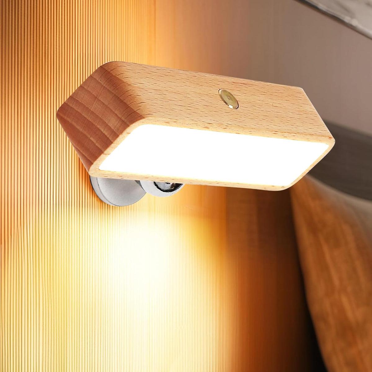 Battery Operated Wall Sconces Set of Two, Rechargeable Wall Lights Battery Operated, Wood Stick On Wall Mounted lamp Bedside Reading for Bedroom, Stepless Dimmable Wall Lamps for Living Room