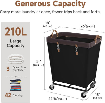 StorageWorks 160L Laundry Basket with Wheels, Rolling Hampers for Clothing | Beige Laundry Basket with Wheels, Metal Frame & Handles, Rolling Hamper for Bedroom, Bathroom, Dorm, Hotel