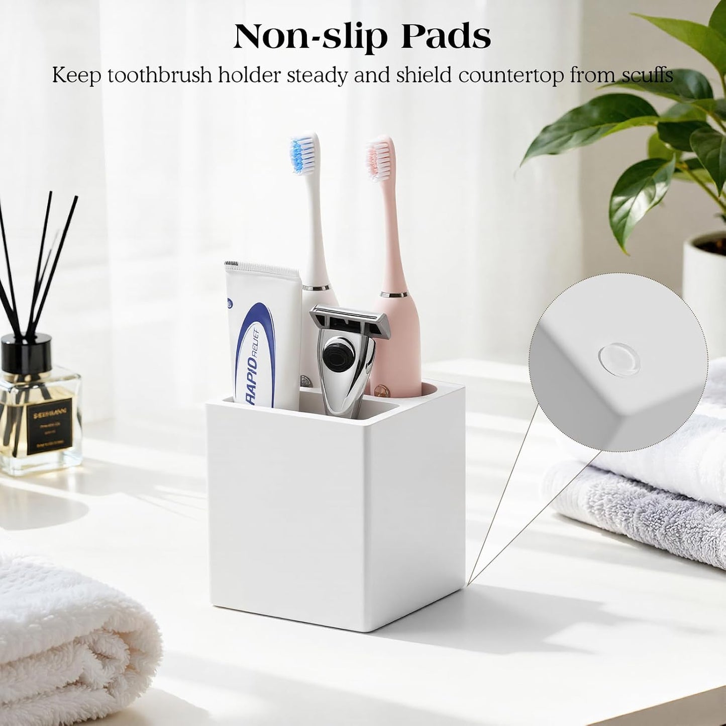 Luxspire Diatomite Toothbrush Holder, 2 Slots, Marble White | Fast Drying, Diatomaceous Earth, Electric Tooth Brush and Toothpaste Organizer, For Bathroom Kitchen Vanity Countertop