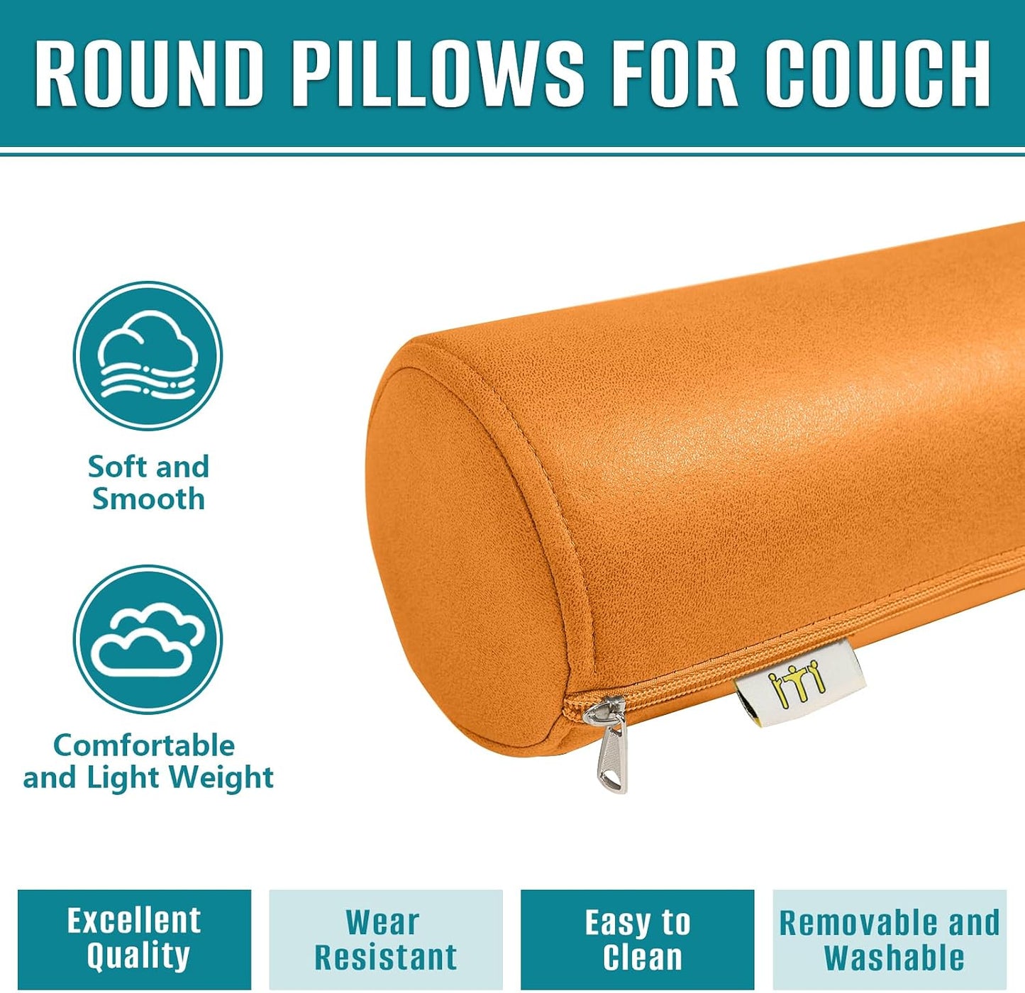 2 Pack Neck Roll Pillow, High-Density Foam Cylinder Bolster Pillow for Neck, Back & Lumbar Support, Ergonomic Round Pillow for Side Sleepers, Sleeping, Removable Washable Cover (7.9''x23.6'' Orange)