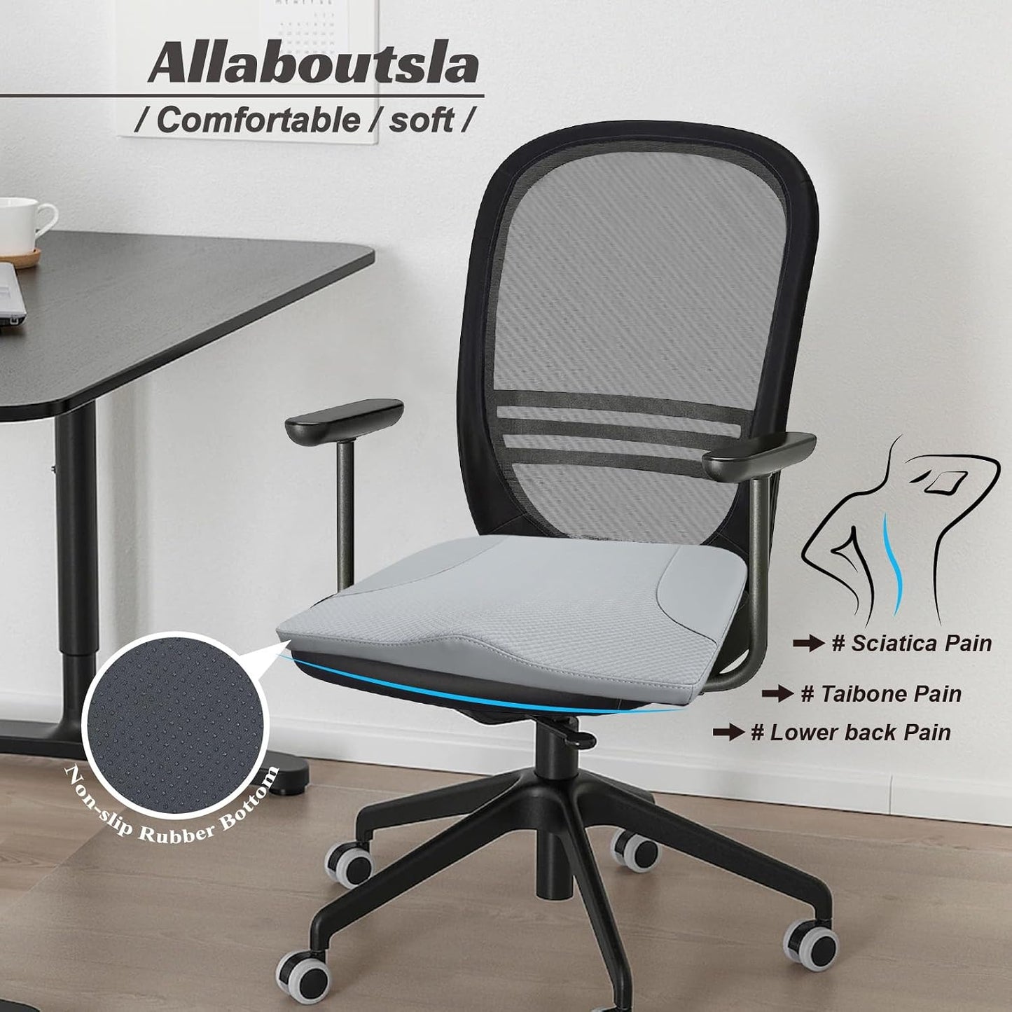 Allaboutsla Car Seat Cushion with Lumbar Support Pillow, Car Back Support | L-Shaped Ergonomic Memory Foam Seat Cushion, Car Seat Cushions for Driving, Driver Cushion and Back Support for Car, B&G