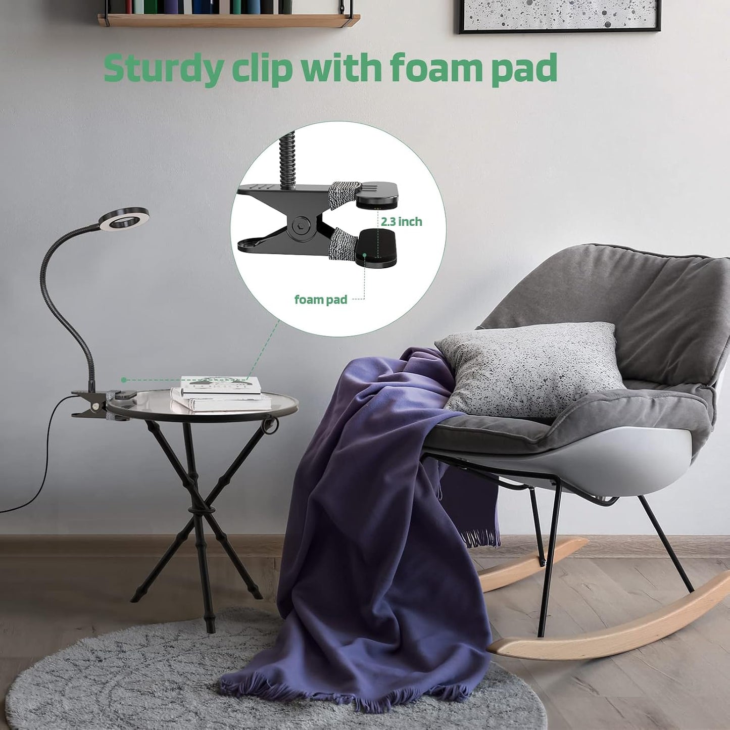 Glorious-LITE Clip on Light 36 LED Eye Caring Reading Light for Bed Silver | 360° Flexible Gooseneck, With 4 Color Modes, Dimmable Book Light for Bed, Desk, Headboard, USB Powered, With 59inch USB Wires