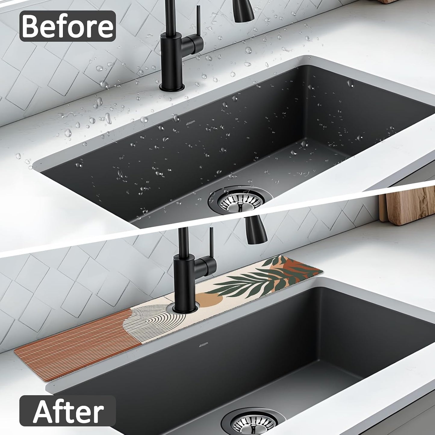 24" X 5.5" Kitchen Sink Splash Guard Faucet Mat Mandala Super Absorbent Fast Drying Faucet Guard & Draining Mat Sink Splash Guard Behind Faucet for Kitchen, Bathroom