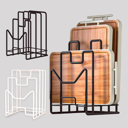 Multifunctional Cutting Board Organizer, Cutting Board Holder Rack Baking Cookie Pan Sheets Cooling Racks Storage Stand for Kitchen Cabinet -Divided Holder with 4 Slots (2PS Black)