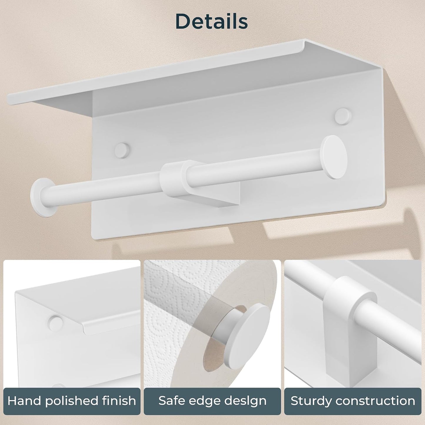 FORIOUS Toilet Paper Holder with Shelf, Commercial Toilet Paper Dispensers | Brushed Nickel | Wall Mount Bathroom Tissue Holder | SUS304 Stainless Steel Rustproof | Double Tissue Roll Holder