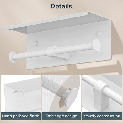 FORIOUS Toilet Paper Holder with Shelf, Commercial Toilet Paper Dispensers | Brushed Nickel | Wall Mount Bathroom Tissue Holder | SUS304 Stainless Steel Rustproof | Double Tissue Roll Holder