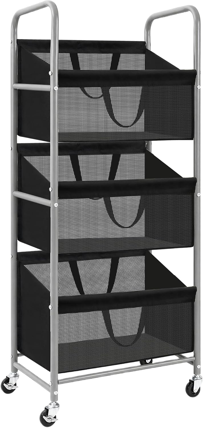 STO STO 3-Tier Vertical Rolling Laundry Hamper, Removable Bags, Black Mesh | 120L Capacity, Space-Saving Vertical Design, Rust-Resistant Steel Frame, Lockable Wheels, Ideal for Apartments & Small Spaces