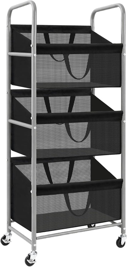 STO STO 3-Tier Vertical Rolling Laundry Hamper, Removable Bags, Black Mesh | 120L Capacity, Space-Saving Vertical Design, Rust-Resistant Steel Frame, Lockable Wheels, Ideal for Apartments & Small Spaces