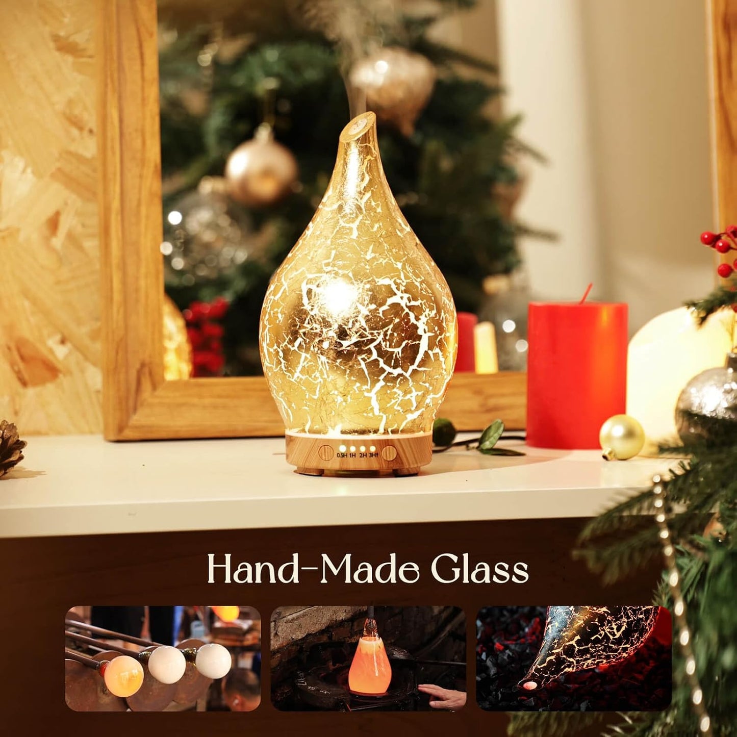 Porseme Oil Diffuser 3D Glass Aromatherapy Ultrasonic Humidifier, Air Refresh Auto Shut-Off, Timer Setting, BPA Free for Home Hotel Yoga Leisure SPA Gift 150ml Last 6H - Colors A