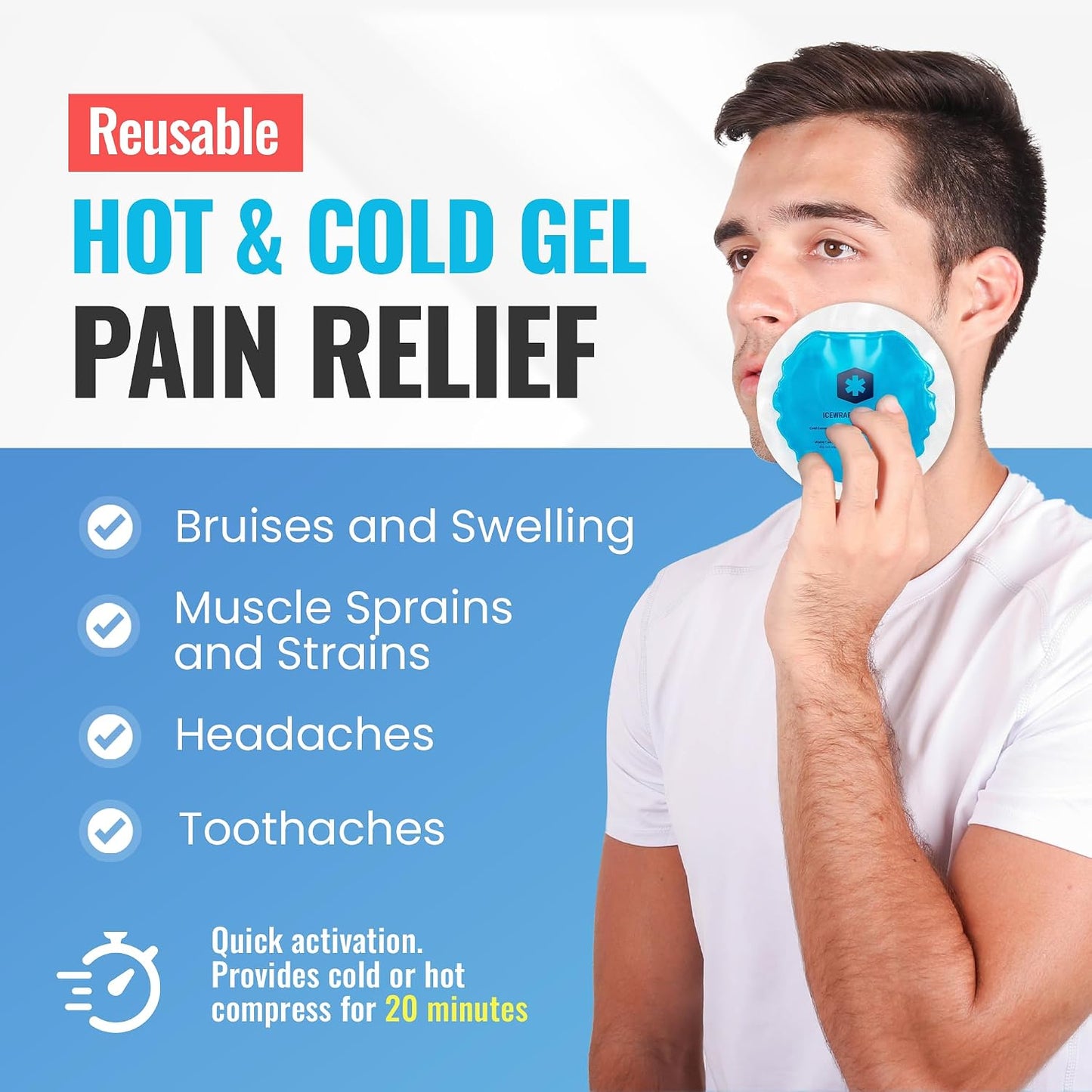 ICEWRAPS 4 inches Round Reusable Ice Packs with Cloth Backing, 5-Pack Blue | Easy to Use Hot and Cold Gel Pack, Flexible Cold Packs, Leak-Resistant, Sensitive Skin Safe, Made in Canada, FSA-HSA Eligible