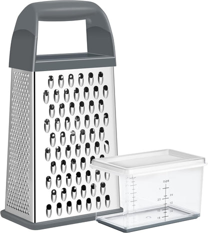 Urbanstrive Cheese Grater With Container Box Grater Stainless Steel Graters for Kitchen Cheese Shredder Parmesan Shredder Kitchen Gadgets Kitchen Tools Kitchen Gifts for Chef Dishwasher Safe Zester