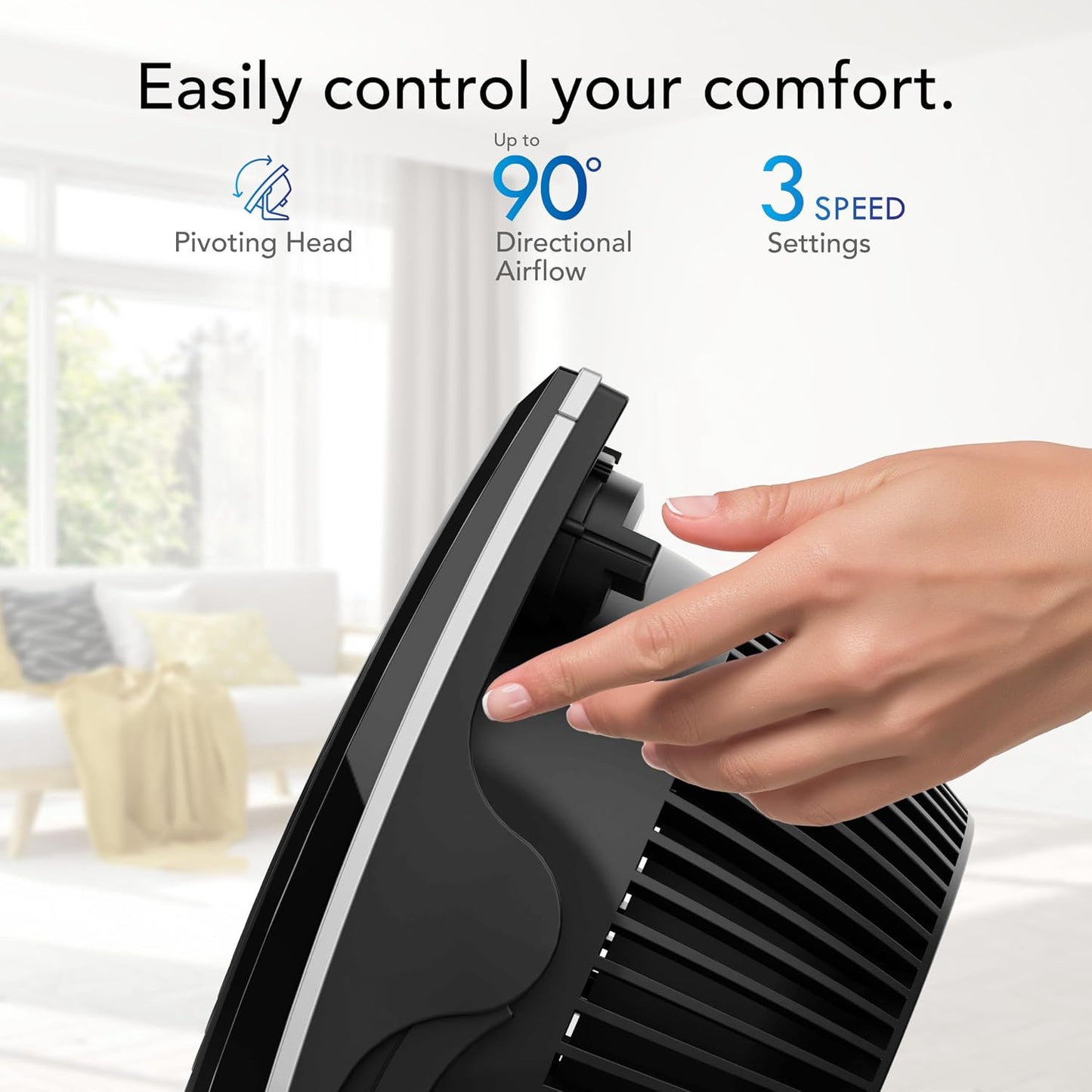 Vornado 573T Small Room Air Circulator Fan with Pivoting Head, Easy Clean Removable Grille, 3 Speed Settings, Black