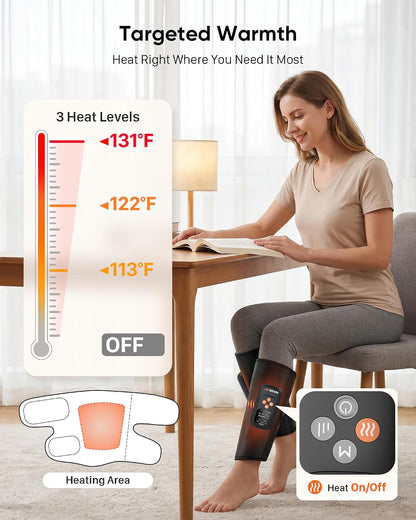 JZBRAIN Cordless Calf Massager with Heat and Compression : Rechargeable Leg Massager with 5 Modes, 5 Intensity, 3 Heat for Circulation and Pain Relief - Calf Compression Device for Fast Recovery