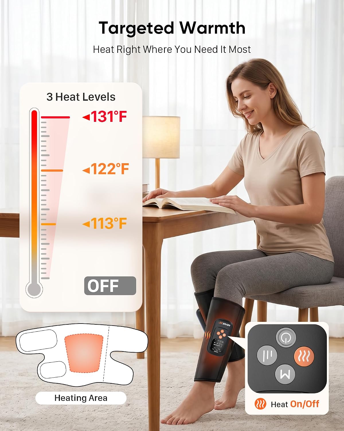 JZBRAIN Cordless Calf Massager with Heat and Compression : Rechargeable Leg Massager with 5 Modes, 5 Intensity, 3 Heat for Circulation and Pain Relief - Calf Compression Device for Recovery