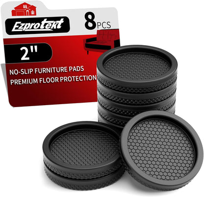 Ezprotekt Non Slip Furniture Pads, 12 Pcs 2" Anti Slip Rubber Caster Cups, No Slide Furniture Gripper, Anti Skid Furniture Coasters for Hardwood Floors, Furniture Stoppers to Prevent Sliding (Black)