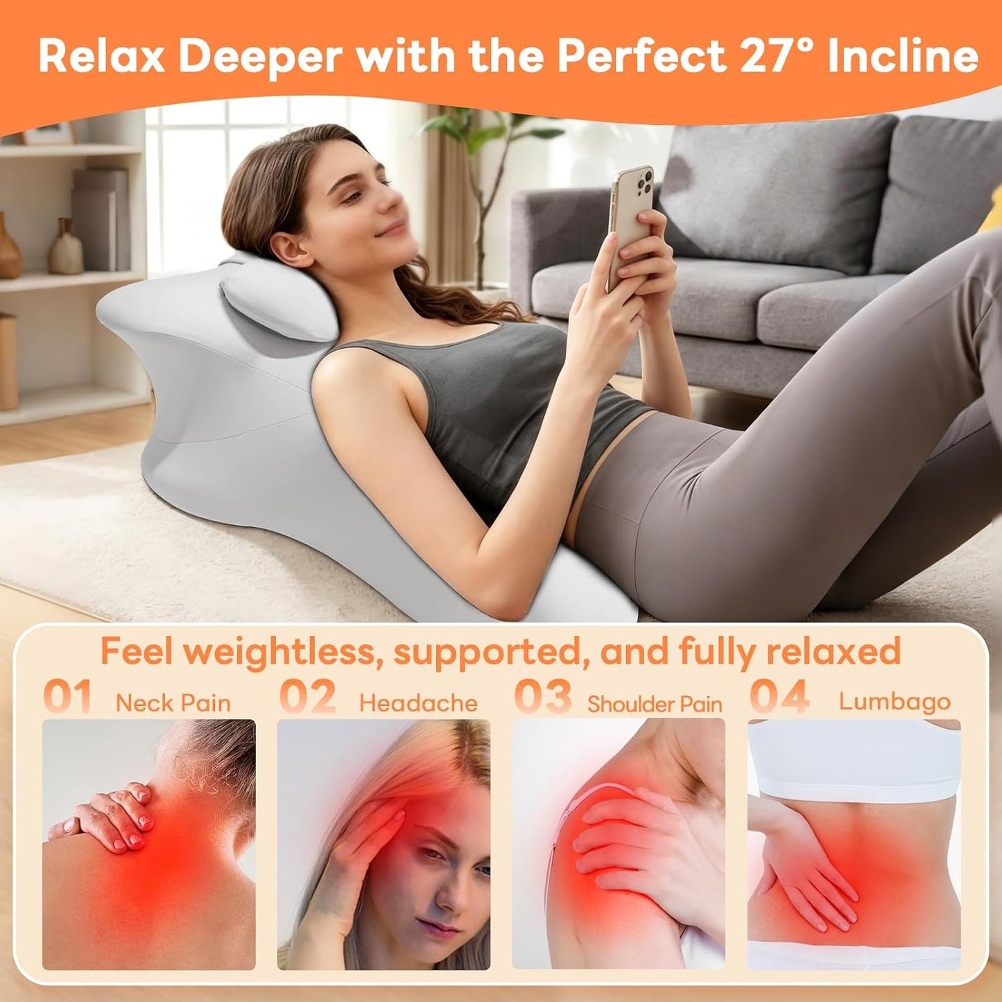 Memory Foam Wedge Pillow, 27° Angled Ergonomic Contoured Intimacy Couples Positioning Pillow for Reading, Back & Neck Support, Multi-Functional Body Support Cushion with Removable Cover