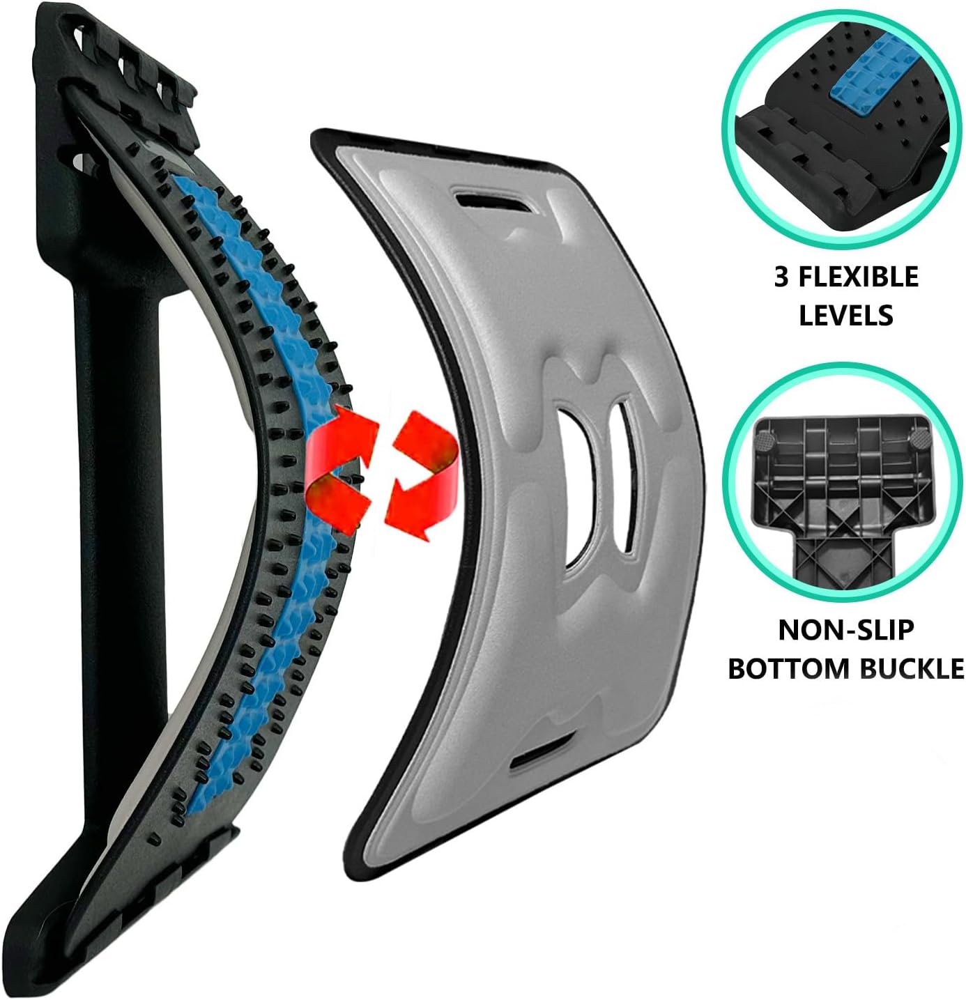 Back Stretcher with Lumbar Support Board for Back Pain Relief - Dual-Sided Adjustable Spinal Decompression & Cracker Device (Blue)