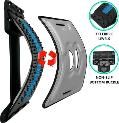 Back Stretcher with Lumbar Support Board for Back Pain Relief - Dual-Sided Adjustable Spinal Decompression & Cracker Device (Blue)
