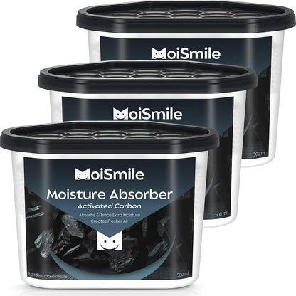 Moisture Absorbers with Activated Charcoal, Humidity Control & Air Deodorizing Preparations for Closet, Bathroom, Basement, Car & RV, 3 Pack