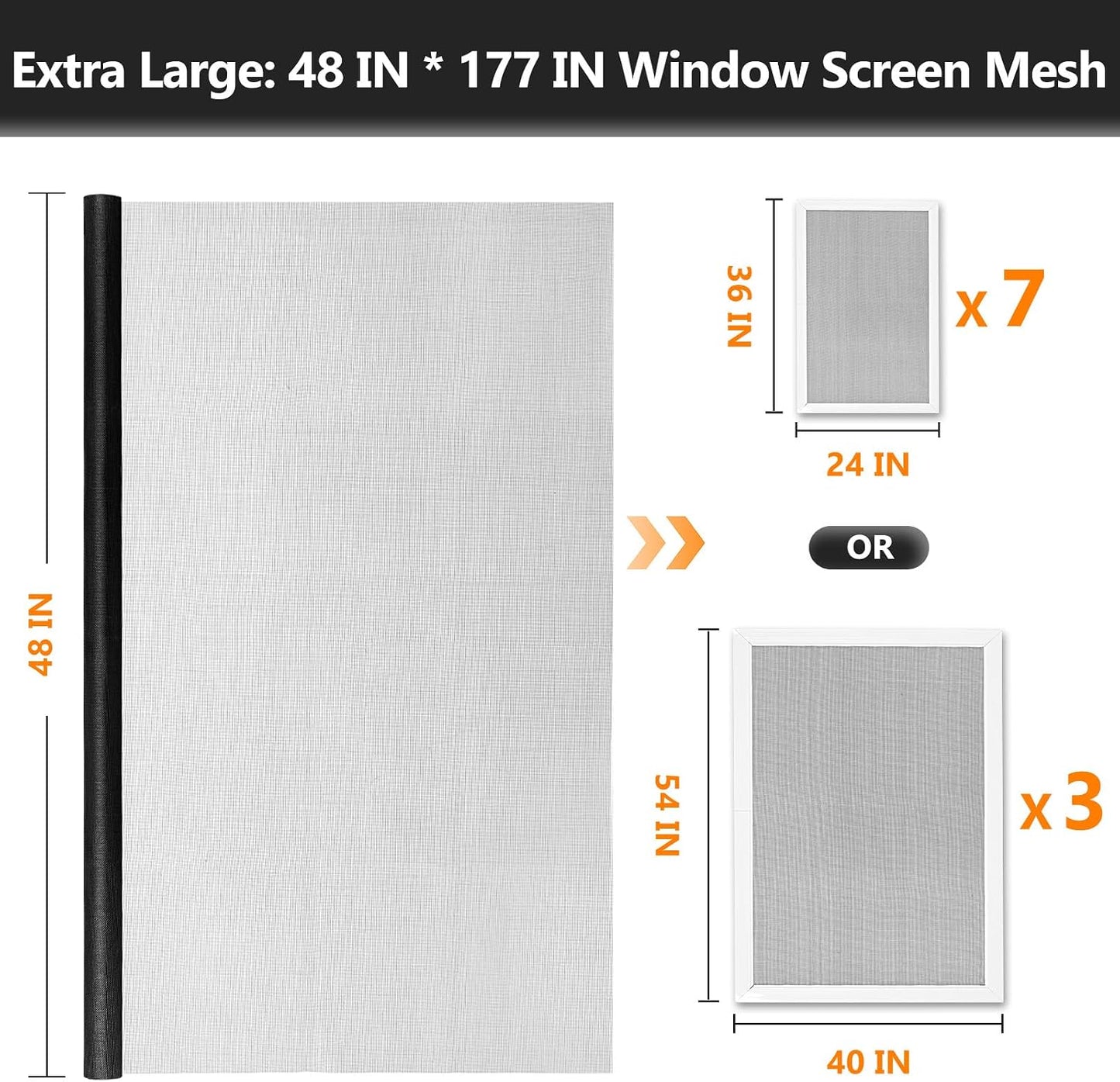 Secopad Window Screen and Screen Door Mesh Repair Kit, Black, 48in x 177in | Replacement Tools Kit, Easy to Install, Extra Large, Durable Fiberglass, Pet and Kid Friendly, For Window Door Patio & Porch