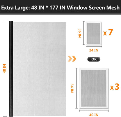 Secopad Window Screen and Screen Door Mesh Repair Kit, Black, 48in x 177in | Replacement Tools Kit, Easy to Install, Extra Large, Durable Fiberglass, Pet and Kid Friendly, For Window Door Patio & Porch