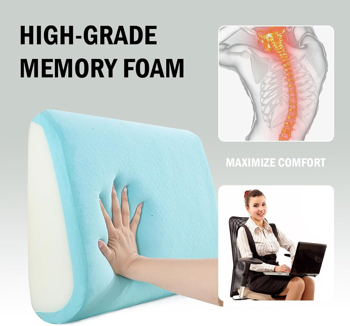 HOMBYS Lumbar Support Pillow for Recliner Chair, Memory Foam Back Support Cushion for Elderly,Extra Large Lumbar Support Pillow,Thick Backrest for Home Reading (Grey, 20“x13.5"x5")