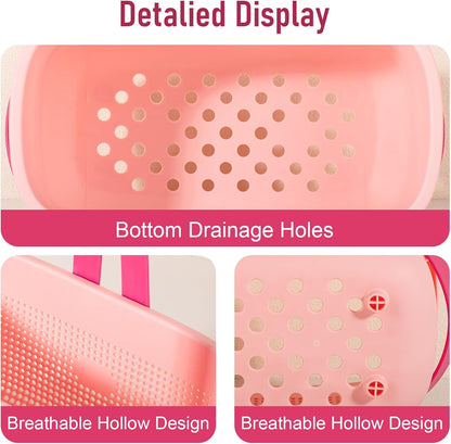 JiatuA Plastic Storage Basket with Handle Portable Shower Caddy Tote Organizer Basket Bin for Bathroom Kitchen Dorm Room Bedroom, Green | Sturdy Drainage Large Capacity Organizer Basket with Silicone Handles for Bathroom Kitchen Bedroom College Dorm