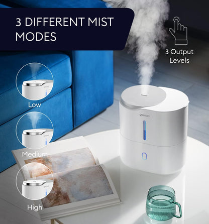 GENIANI Cool Mist Air Humidifiers for Bedroom, Plants, and Large Rooms - Quiet Humidifiers for Baby Room with Auto Shut Off & Night Light (3.9L, White)