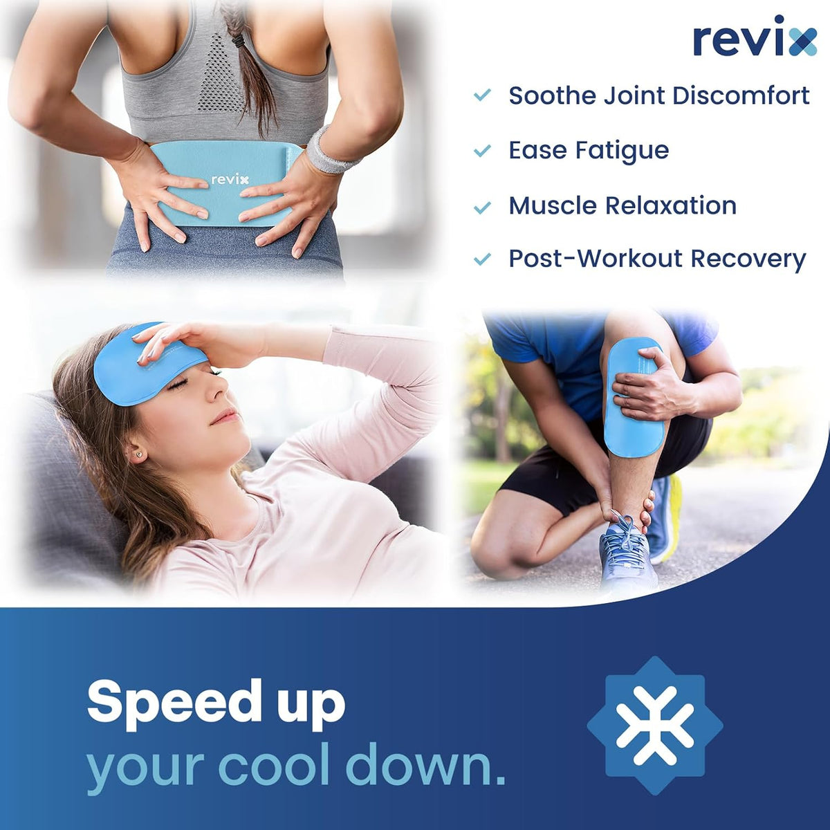 REVIX Ice Pack for Injuries Reusable, 2-Pack Hot & Cold Gel Wrap with Strap
