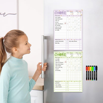 Magnetic Dry Erase Chore Chart - 8.5"x12" Behavior Responsibility Chore Board for Kids, Teenagers - 6 Extra Fine Point Markers Included - Shipped Flat 3 Pcs Blue Pink & Green
