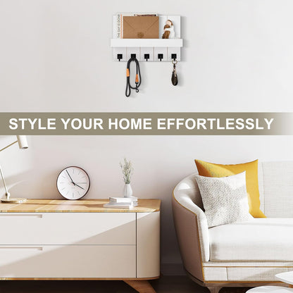 Key Holder for Wall, Decorative Key Holder with Shelf | Key and Mail Holder Wall Mount, Farmhouse Decor with 5 Key Hooks for Keys, Coats, ect.
