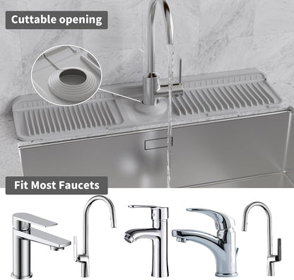WAFT YEARN 24X5 Inch Silicone Durable Faucet Mat Kitchen Sink Splash Guard Draining Protector Tray Liner Absorbent Protective Counter Accessories For Sink Kitchen Bathroom Laundry Room Bar & RV Grey