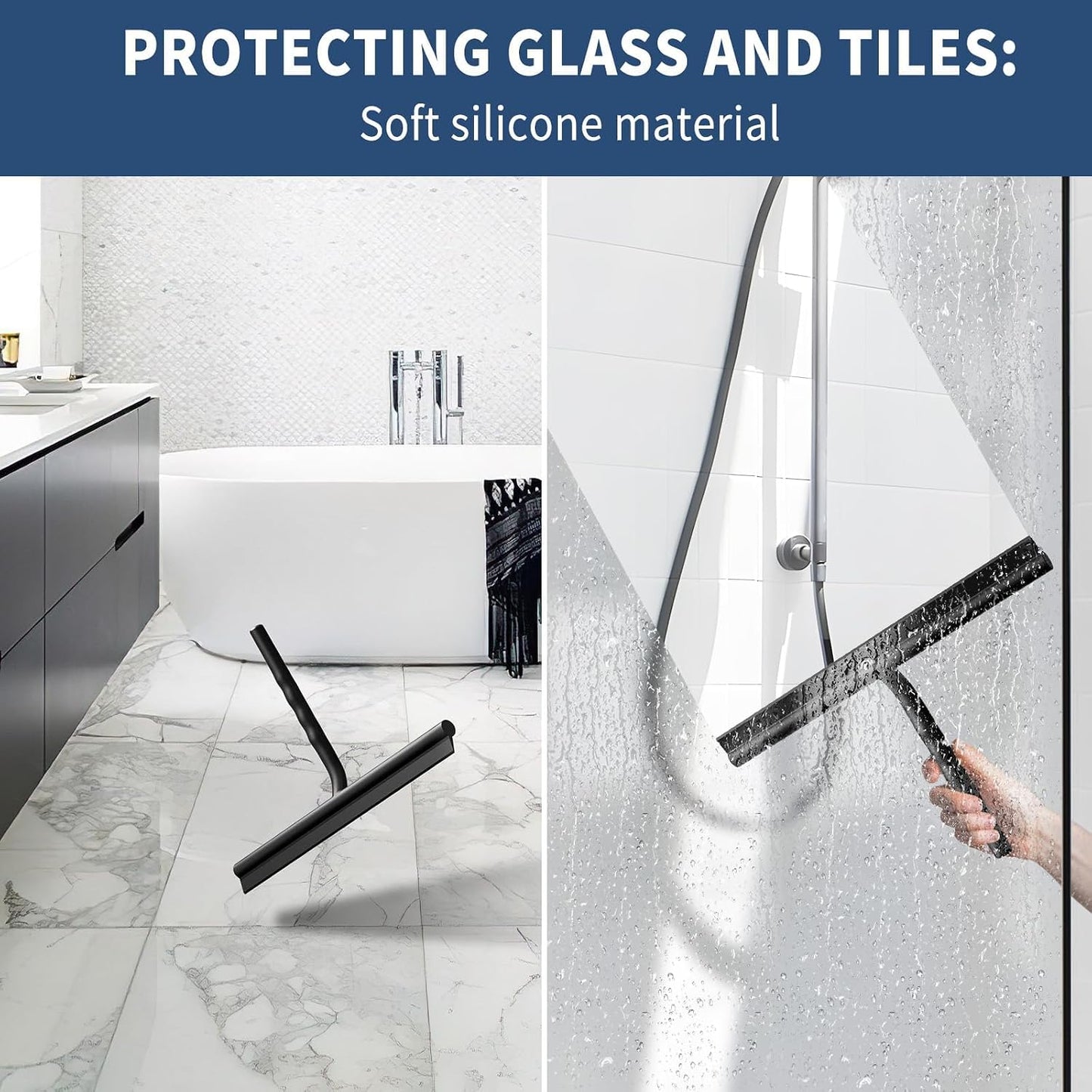 ecooe Shower Squeegee for Glass Doors,11" Shower Glass Cleaner | Silicone Streak-Free Wiper with Hanger and Stainless Steel Core for Bathroom, Kitchen & Car Windows, Black