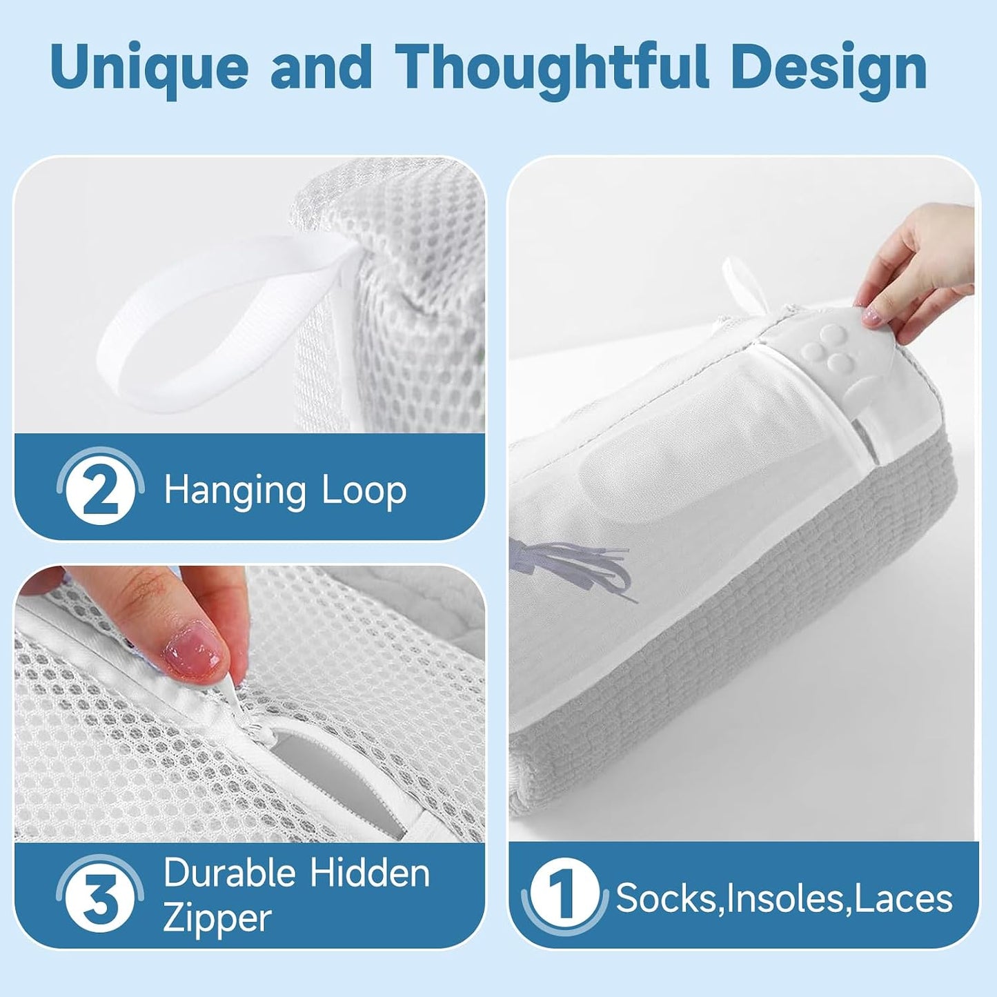 2PCS XXL Shoe Washing Machine Bag with Adjustable Shoes Trees - Heavy Duty Reusable Shoe Laundry Bag for Washer and Dryer - 360° Deep Clean & Protect Chenille Microfiber Sneakers Wash Bags - White