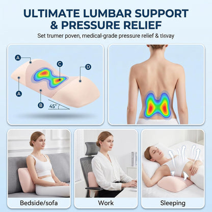 Lumbar Support Pillow for Sleeping,Premium Memory Foam Lower Back Pain Relief Bed Rest Support Pillows for Car Bed,Couch,Waist Support Care Cushion,Sleep Lumbar Pillow (Black Grey)