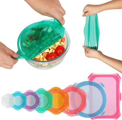 Silicone Stretch Lids for Food Storage in Fridge, Reusable Elastic Bowl Covers for Cup, Cans, Jars, Round & Rectangle Container, Food Grade Silicone Microwave Food Cover, Heat-Resistant, 6PCS