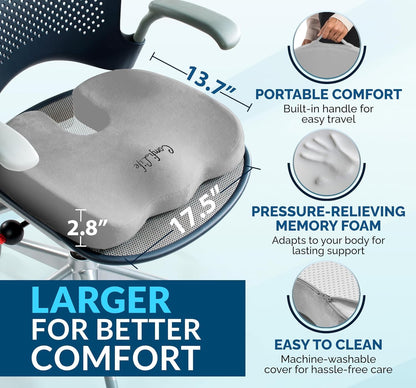 ComfiLife Doctor Recommended Seat Cushion - Premium Gel & Memory Foam Office Chair, Car Seat, Lifting Cushion - Chair Cushions for Back & Sciatica Relief - Seat Cushions for Office & Desk (Black)