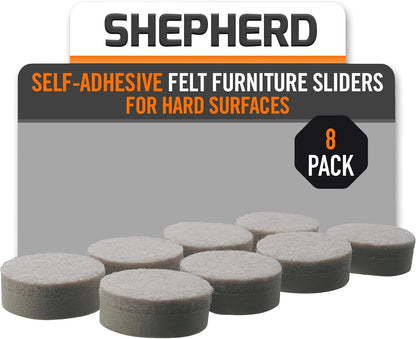 Shepherd 1" Round Leveling Self-Adhesive Felt Furniture Sliders for Hard Surfaces, Leveling Adhesive Furniture Moving Pads for Beds, Sofas, Dressers, Set of 8, Beige