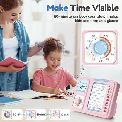 3-in-1 Visual Timer for Kids, Chore Chart for Kids, Visual Schedule（Blue） | To do list board, routine chart for home, school, classroom, ADHD/autism visual support, checklist, silent vibration alerts
