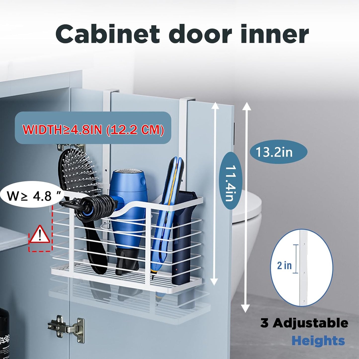 Hair Dryer Holder, 2PC Hair Tool Organizer, Blow Dryer Holder, Adjustable Height Bathroom Cabinet Organizer Tray for Hair Dryer Straightener Wall Mounted/Cabinet Door